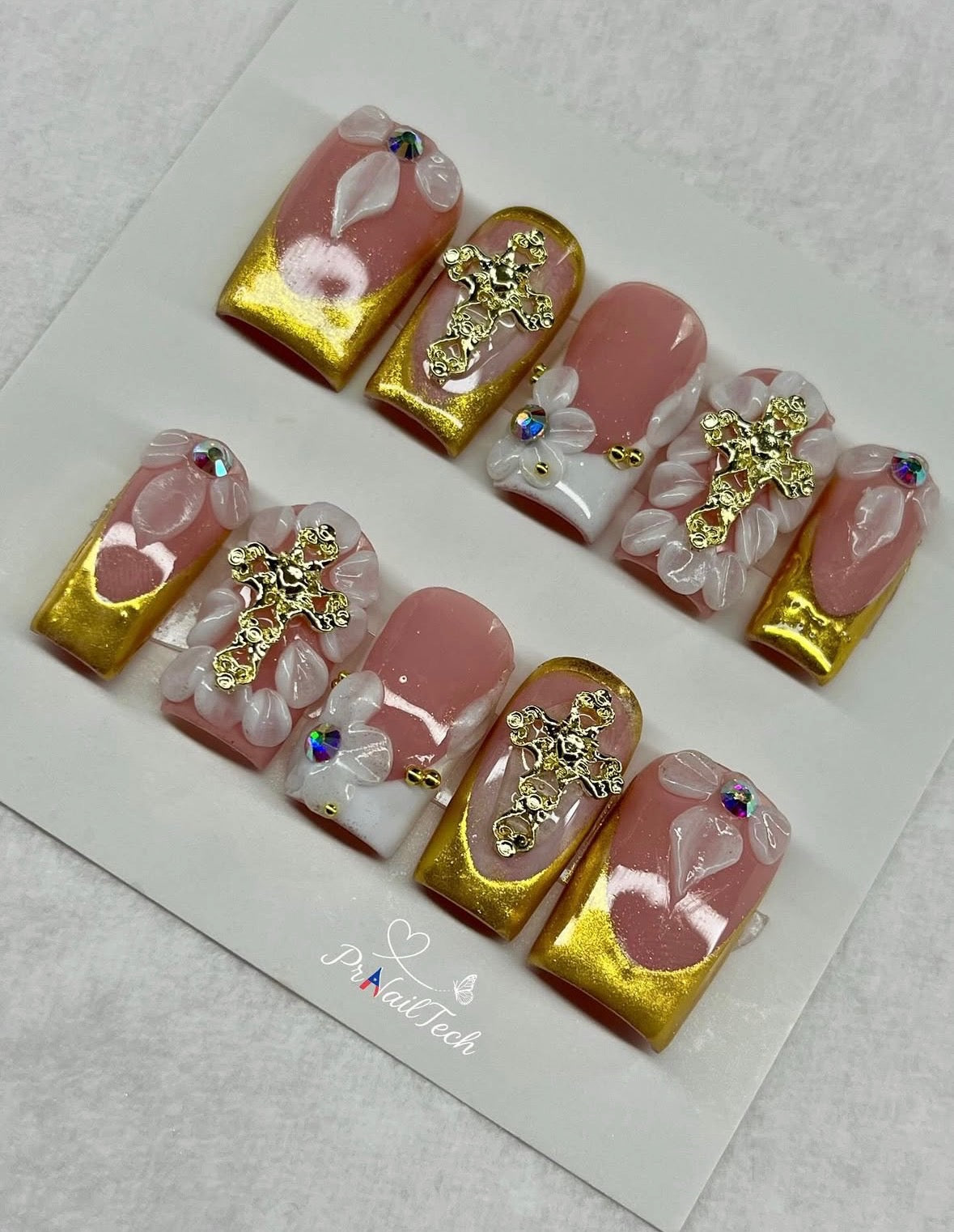 Golden Grace 3D Cross Press-On Nails