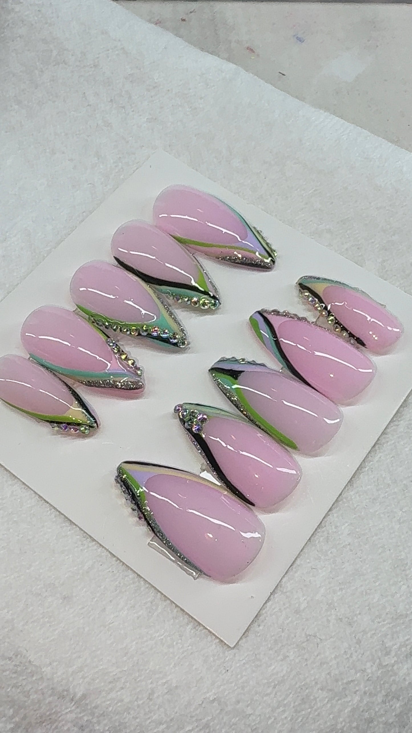 Pastel Prism Luxe Press-On Nails | Handmade Glossy Almond Nails with Rhinestones