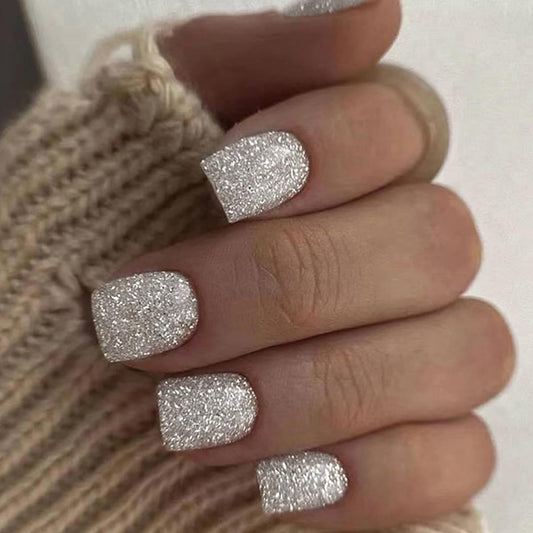 Silver Stardust Glitter Press-On Nails ✨