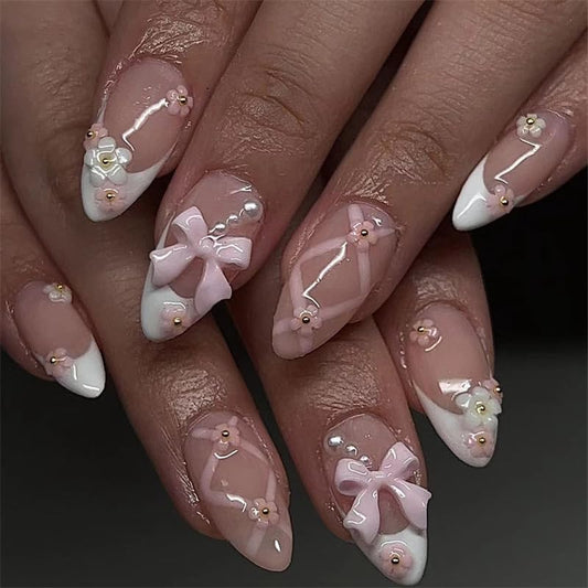Blushing Bows French Tip Press-On Nails 🎀✨