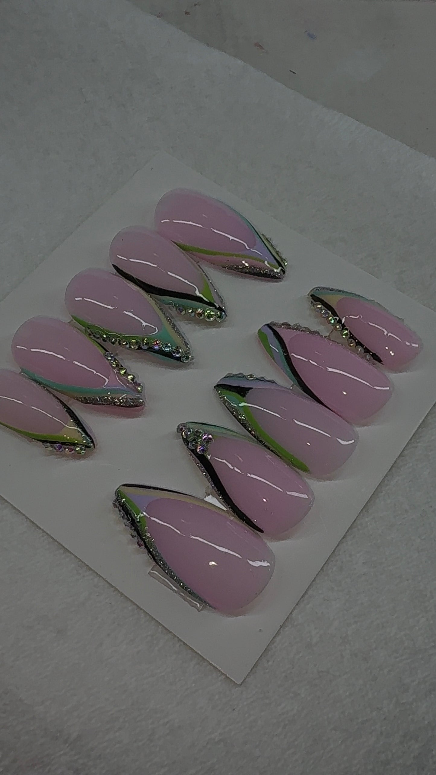 Pastel Prism Luxe Press-On Nails | Handmade Glossy Almond Nails with Rhinestones